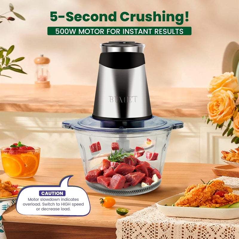 BUMET Electric food processor vegetable chopper 500W 2x8cup bowls 2 bi-layer 4 blades Small Food chopper ideal as Electric Meat grinder for home use,Mincing,chopping for kitchen aid,baby foot,pet food - Image 3